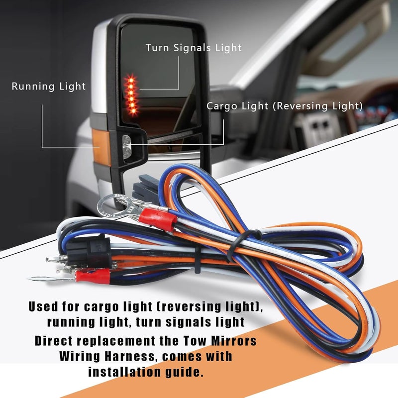 Lisnhlin Tow Mirrors Wiring Harness Compatible with Chevrolet Chevy Silverado GMC Sierra 1500 2500 HD 2014-2018 Cargo Lights Running Lights Turn 2Pcs - Image 4